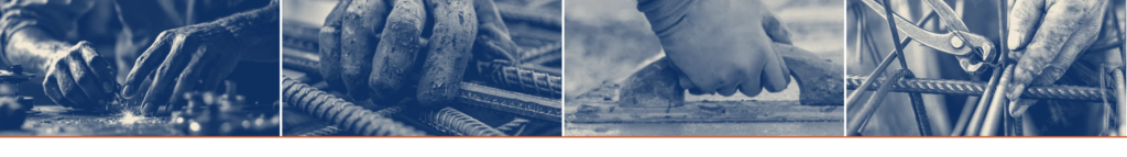 Four-panel photo strip of construction construction workers hands