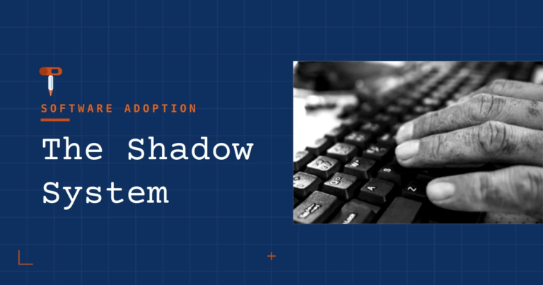 HammerScript blog header "The Shadow System," on why contractors still use spreadsheets after a construction software rollout.